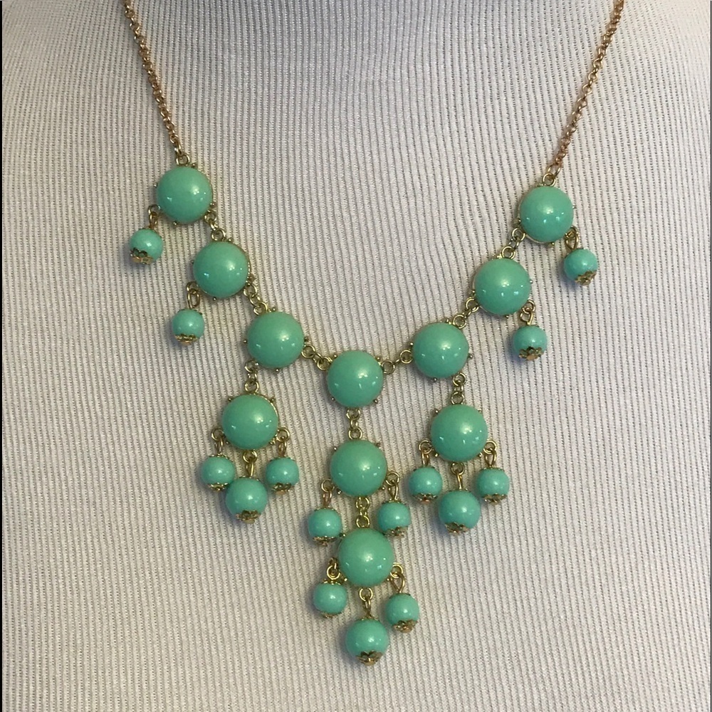 Mint green and silver bubble bib-style necklace